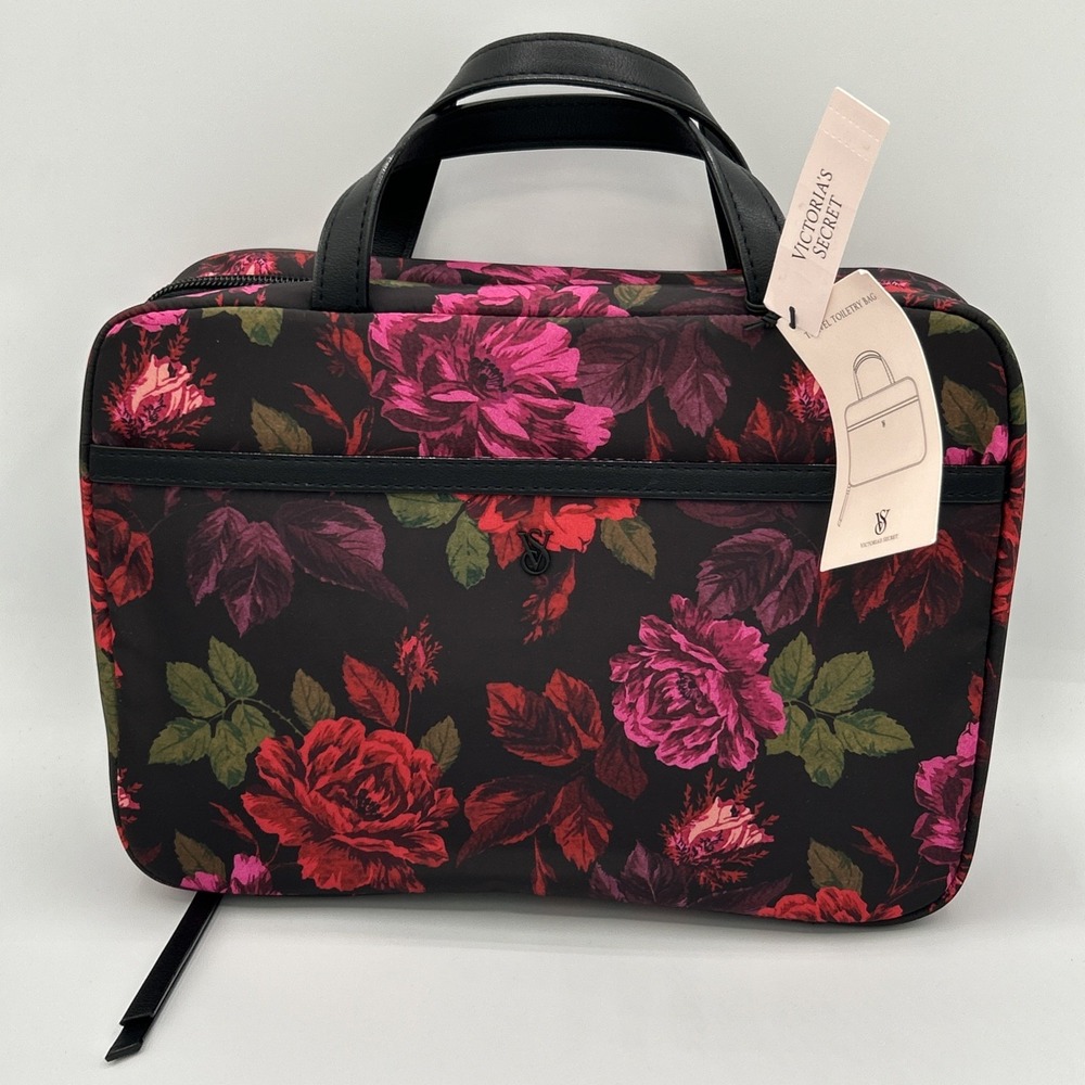 Victoria's Secret Dark Floral Hanging Travel Cosmetic Bag Organizer NWT